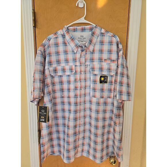Realtree Mens Short Sleeve Fishing Guide Shirt 2XL Plaid NEW! - Picture 1 of 8